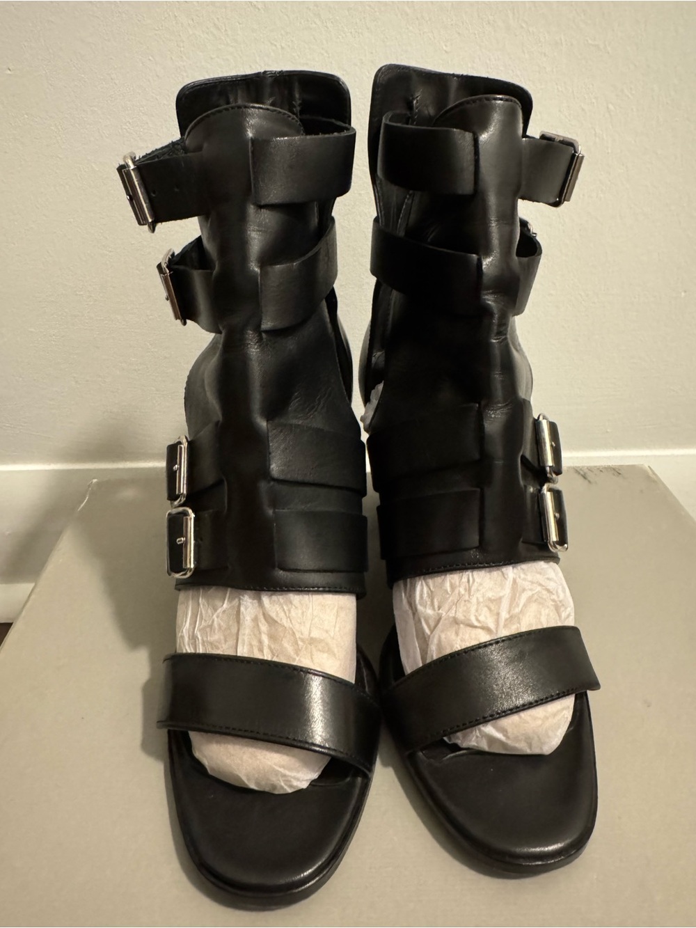 The Kooples Black Leather Block Heel Sandals